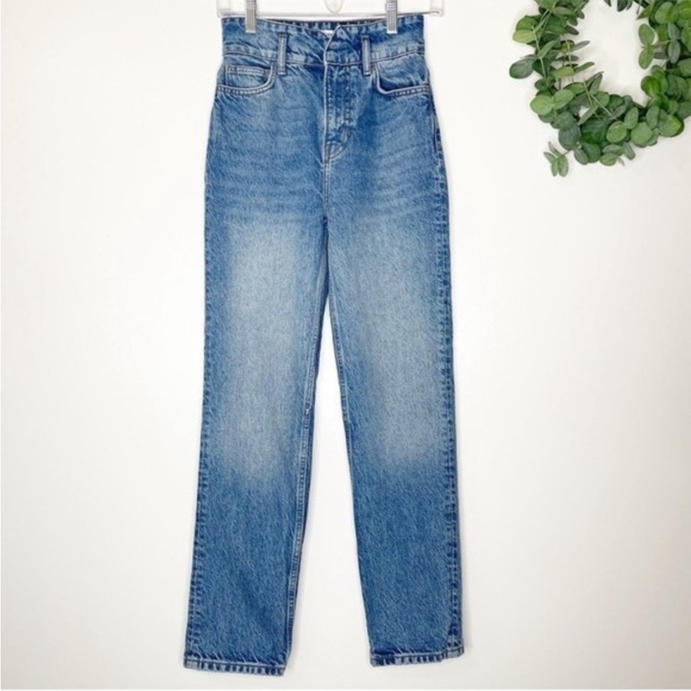 Reformation Jeans Cynthia Belted High Rise Straight Leg Blue Denim Size 23